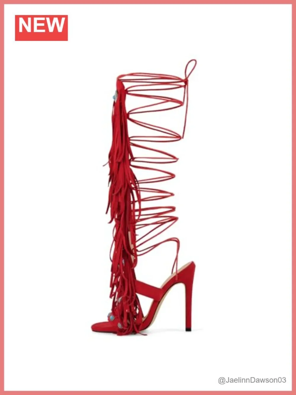 Faux Suede Gladiator Heeled Sandals Open Toe Lace Up Strappy Tassel High Heels